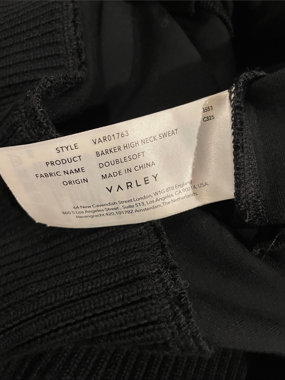 VARLEY Barker High Neck Black DoubleSoft Sweatshirt Size Large, NWT - Picture 9 of 11